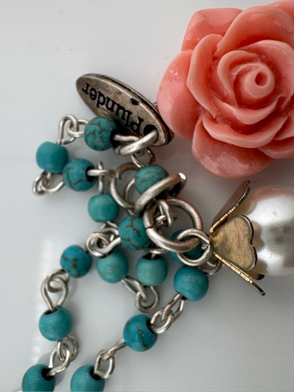 Plunder Turquoise Beaded Charm Necklace Pink Rose Pendant Boho Layered Necklace - Picture 9 of 11